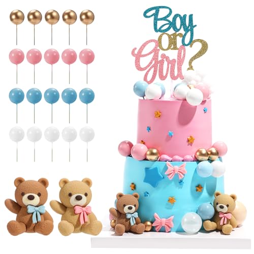 23-Piece Bear Gender Reveal Cake Topper Set for Baby Shower Party