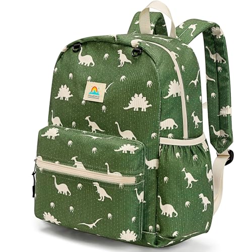 STEAMEDBUN Corduroy Kids Backpack for Boys and Girls 5-8 Dinosaur 15 Inch