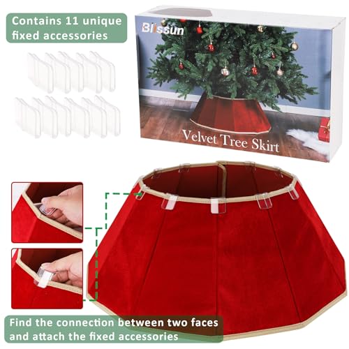 Red Velvet Foldable Christmas Tree Collar - 25.6" Fabric Tree Ring Skirt