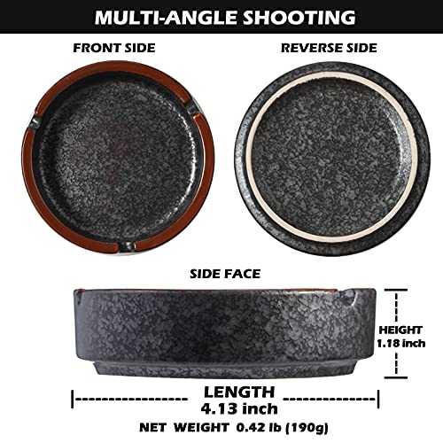 Ceramic Ashtray with Unique Lava Black Glaze - Medium Decorative Ash Tray