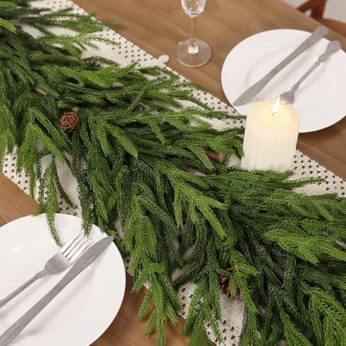 2PCS 6FT Lifelike Norfolk Pine Garland for Christmas Home Decor - Fake Holiday Wreath