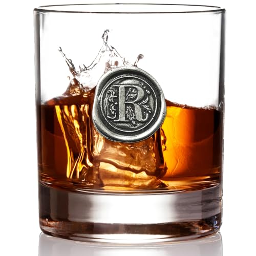 Personalized 11oz Whiskey Rocks Glass with Monogram Initial R - Handmade Sheffield Gift