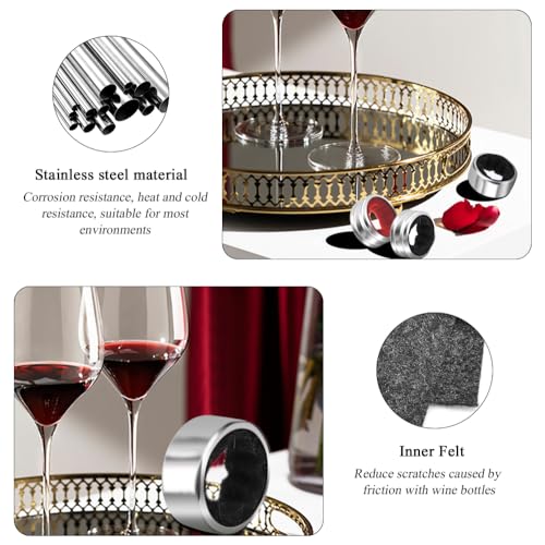 Black Waved Stainless Steel Wine Bottle Collars with Velvet Felt Drip Rings - 4 Pack