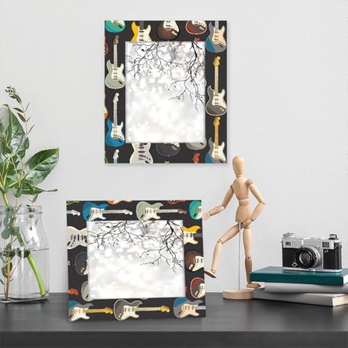 AUUXVA Guitar Pattern 8x10 Wood Picture Frame for Desk or Wall - 4x6/5x7 Compatible