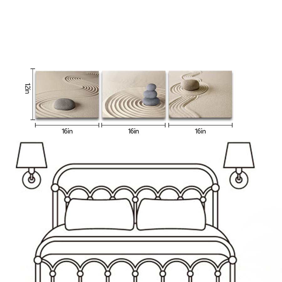 Apicoture Zen Stone Canvas Wall Art Zen Stone Sand Prints Canvas Art Calm Peaceful Still Life Wall Art for Spa Room Decor Framed 12x16inchx3pcs