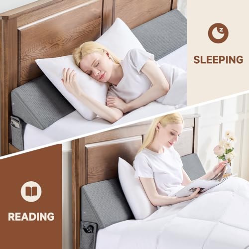 Queen Bed Wedge Pillow - High-Density Foam Gap Filler (60"x6"x10") - Grey