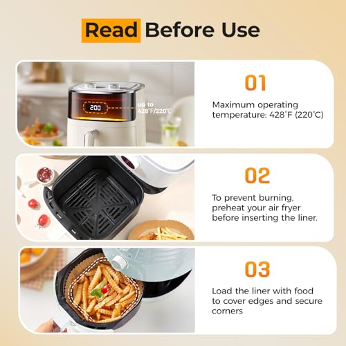 8 Inch Square Air Fryer Disposable Paper Liners - Non-Stick (400 Pack)