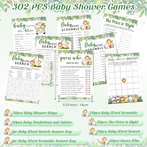 Safari Animal Baby Shower Games Set - 302 Pieces, 6 Woodland Theme Activities
