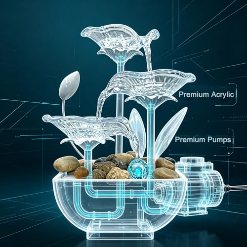Tabletop Water Fountain - 3-Tier Indoor Waterfall with Color-Changing LED