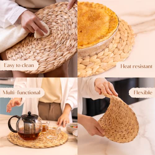6-Pack Natural Water Hyacinth Woven Placemats, 13.8-Inch Round Table Mats