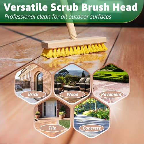 Heavy-Duty Deck Scrub Brush Head - 7.87" Stiff Bristle Wooden Scrubber
