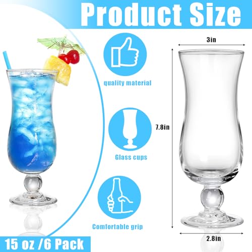 Yesland 6 Pack 14oz Hurricane Glasses - Tropical Cocktail & Drinkware Set