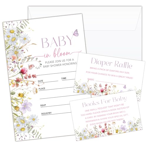Butterfly Baby Shower Invitations Set with Diaper Raffle & Book Cards