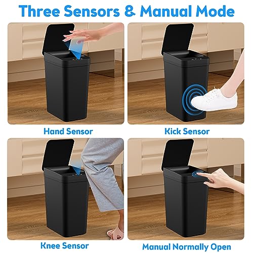 2 Pack Touchless Bathroom Trash Can 2.2 Gallon Smart Motion Sensor Bin