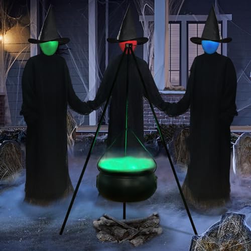 Large Halloween Witches Cauldron with Green Lights on 54" Tripod