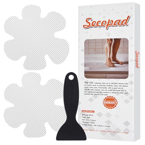 Secopad 24-Pack Clear Non-Slip Bathtub Stickers with Scraper - PEVA Safety Treads