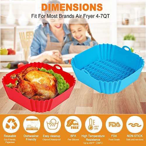 8-Inch Square Silicone Air Fryer Liners - Reusable 2-Pack (Fits 4 to 7 QT)