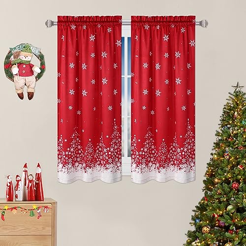 Garvee Snowflake Christmas Velvet Curtain Short 26x45 Inches - Pack of 2