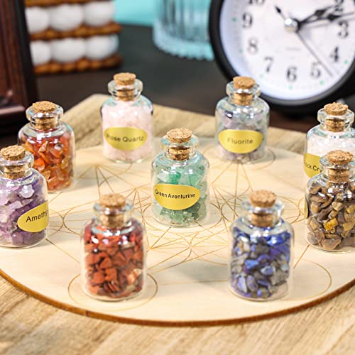 9 Mini Gemstone Crystal Bottles Set - Natural Healing Chip Stones for Wicca & Crafts