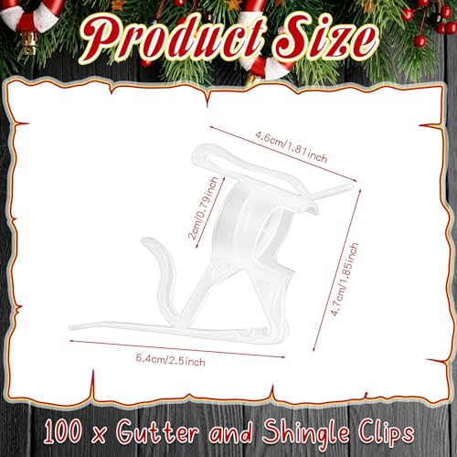 Geetery 100 Pcs Clear Christmas Light Gutter Clips - Reusable Light Mounting Clips