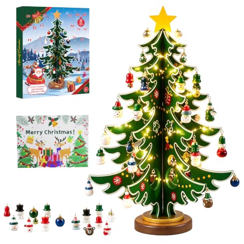 Asttosgz 24-Ct Christmas Advent Calendar 2026 | Light-Up Wooden Ornaments for Kids & Adults