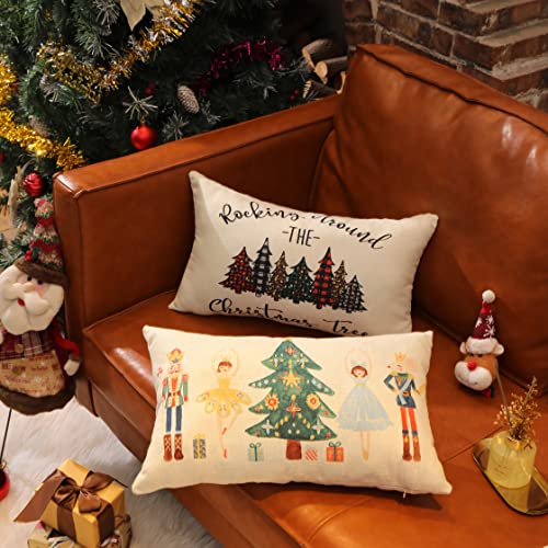 Merry Christmas Throw Pillow Cover 12x20 Inch Nutcracker Winter Holiday Decor A2