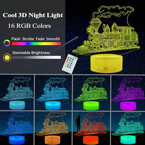 3D Train Night Light, 16 Color Changing LED Lamp with Remote Control