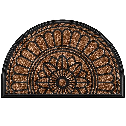 Half Round Rubber Door Mat 24x36 Inch - Non-Slip Heavy Duty Entrance Rug