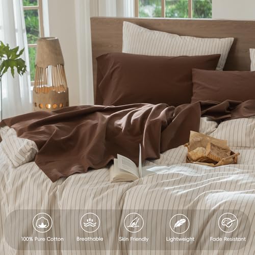 MooMee 100% Washed Cotton Queen Sheet Set - 19" Extra Deep Pocket, 4-Piece