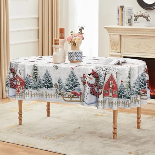 Horaldaily White 60" x 84" Oval Christmas Tablecloth - 100% Polyester