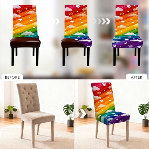 Rainbow Cloud Paw Print Stretch Chair Covers - 2PCS 23.6x70in