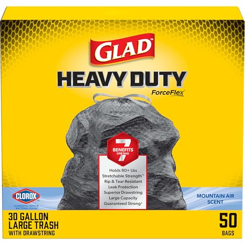 30-Gallon Heavy Duty Drawstring Trash Bags - Rip Resistant, Scented (50 Count)