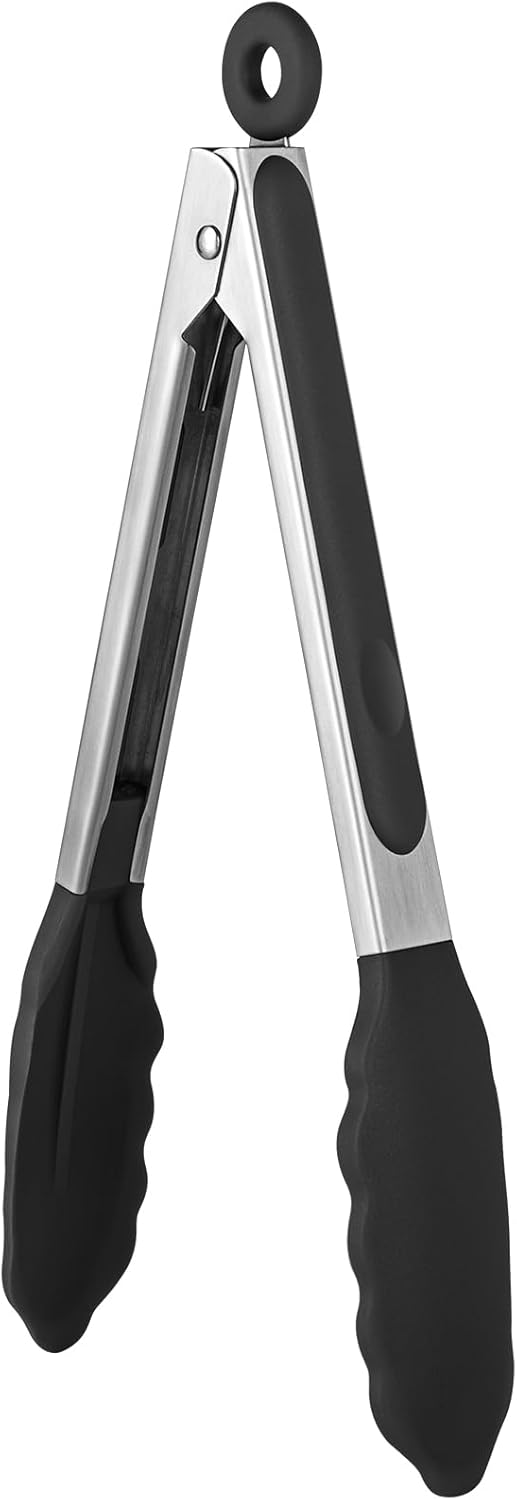 U-Taste Kitchen Tongs - 9 Inch Heat Resistant Silicone Cooking Tongs with Non-Stick Tips & Stainless Steel Handle | Black