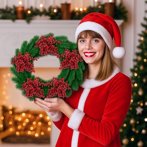 Suncalla Red Berry Stems for Christmas Tree Topper - 6 Pack Artificial Holiday Decor