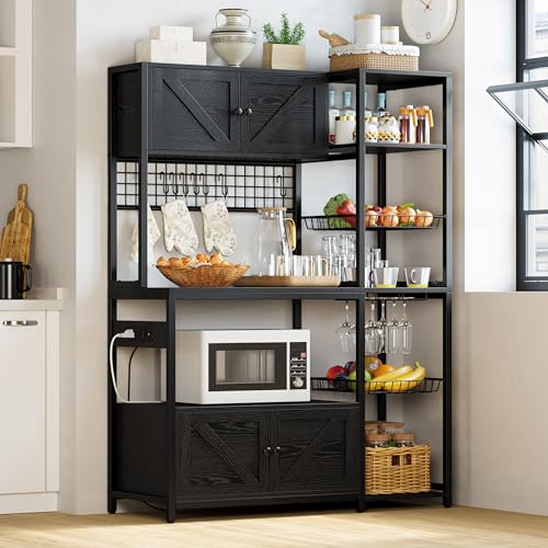 45-Inch Kitchen Bakers Rack with Power Outlet, Coffee Bar and Storage Cabinets