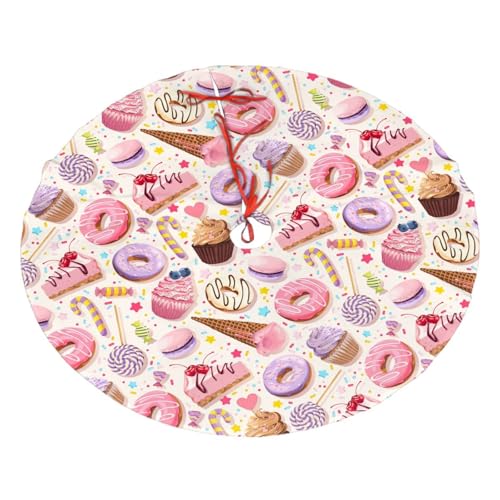 Lollipop Candy Macaroon Cupcake Christmas Tree Skirt 36 Inch - Holiday Decor