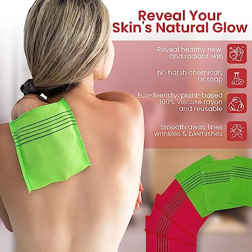 Korean Exfoliating Bath Washcloths Mitts - Anti-Shrink Viscose Rayon (6 Pack)
