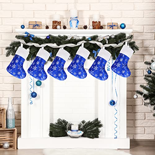 CCINEE Blue & Silver Snowflake Christmas Stockings 12pcs 9" Velvet Cuff 8.26 x 21cm — Holiday Gift Ribbon