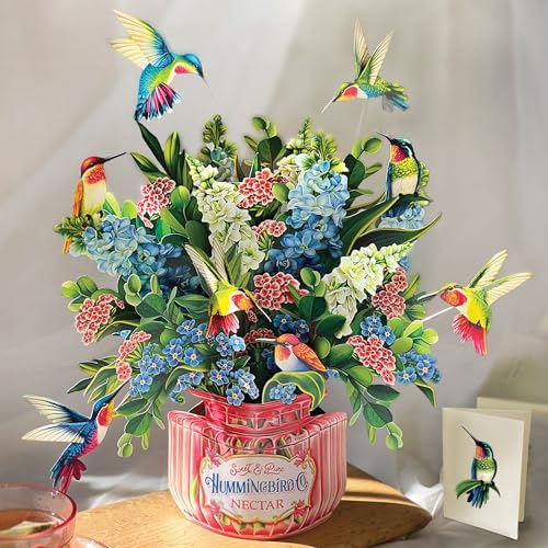 Hummingbird Oasis Pop Up Card - Classic 12 Inch Flower Bouquet Greeting Card