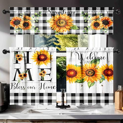Sunflower Kitchen Curtains Set with Valances - 27.5x36 in
