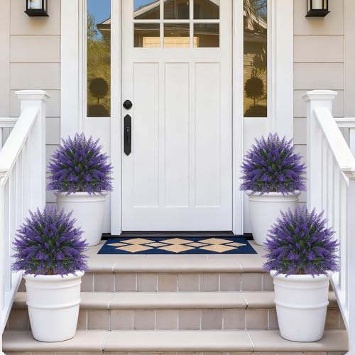 2Pcs 24-Inch Artificial Lavender Topiary Ball Trees, UV-Resistant Faux Shrubs