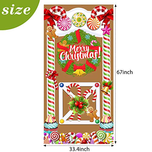 Christmas Gingerbread House Door Cover with Floor Stickers - Holiday Decor, 67x33 inches