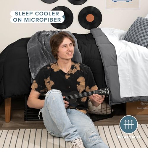 Ultra-Soft Reversible Down Alternative Comforter, Twin/Twin XL, Black/Grey