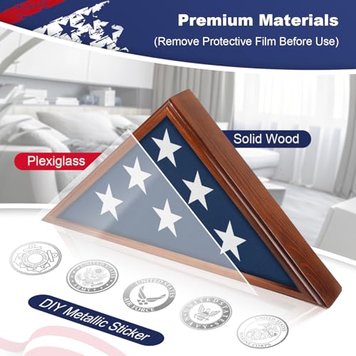Wooden Burial Flag Display Case for 9.5x5ft Flag, Wall or Tabletop Box