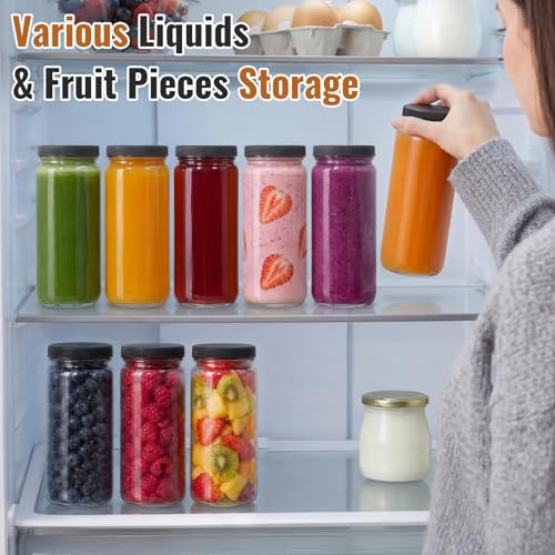 12 Pack 16oz Glass Juice Bottles with Airtight Lids and Reusable Straws