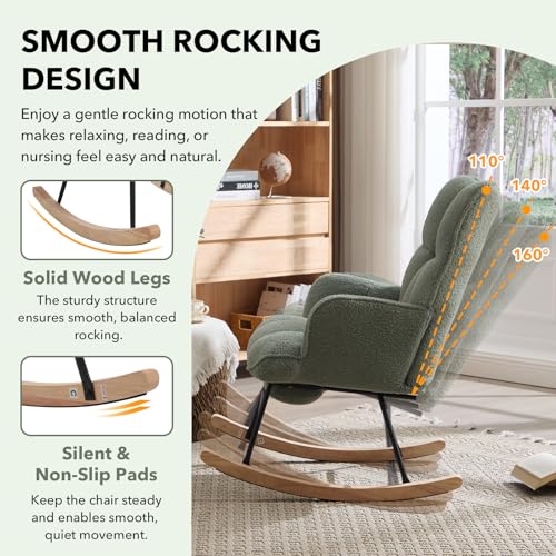 Teddy Fleece Nursery Glider Rocker with Adjustable Footrest and Side Pocket