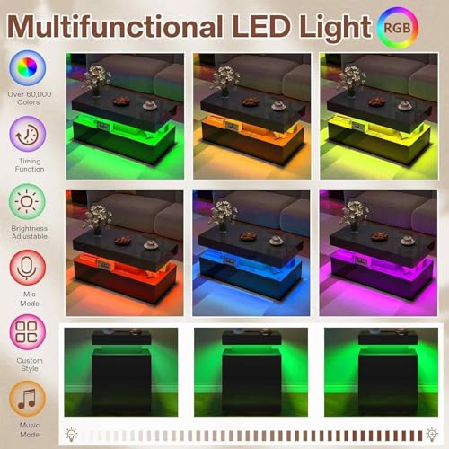 3-Piece Modern Coffee Table Set with LED Lights, Storage, and Charging