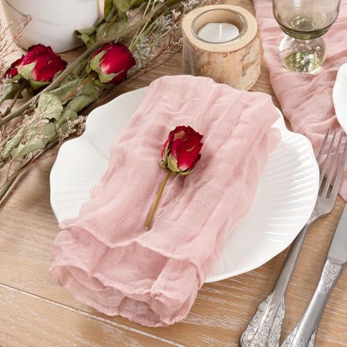 Pink Cheesecloth Napkins, 21x21 Inch Reusable Gauze Table Napkins (Set of 10)