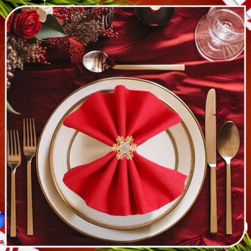 Snowflake Tree 16 Pcs Polyester Christmas Napkins & Rings Set (Snowflake Tree) – 8 Rings, 4 Red & 4 Green Napkins
