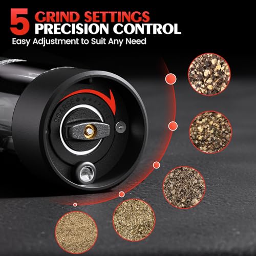 Electric Salt and Pepper Grinder Set with LED Light & Adjustable Coarseness